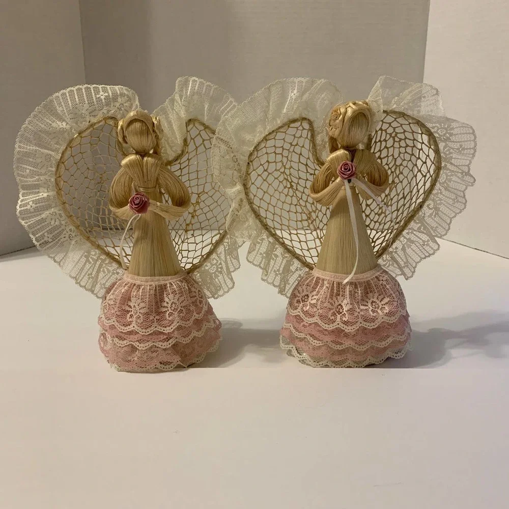 Vintage Corn Silk Angels Dolls Tree Toppers Set‎ of 2